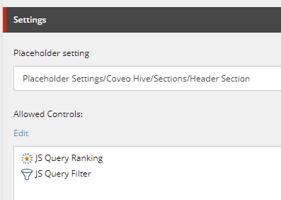 In this example the Placeholder Extender component is used to add the rendering in the Header section of the Modular Frame | Coveo for Sitecore 4