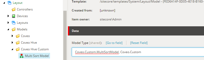 Create a model item to reference your model and set the model type matching your class and assembly | Coveo for Sitecore 4