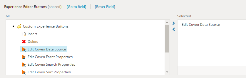 You can also add the custom Coveo Experience Editor Button to make the data source editable directly from the Rendering in…​ | Coveo for Sitecore 4