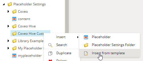 Right-click this folder and select Insert From Template | Coveo for Sitecore 4