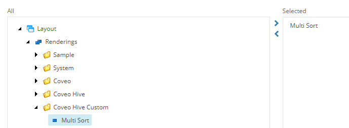 In the Allowed Controls field select your custom Multi Sort rendering | Coveo for Sitecore 4