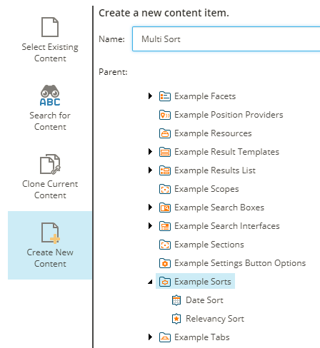 For this example we’ll place it in our local Sorts Parameters Folder | Coveo for Sitecore 4