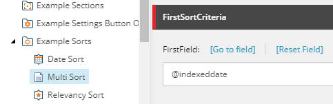 In Sitecore select the Data Source created earlier and set a value on the FirstField field | Coveo for Sitecore 4