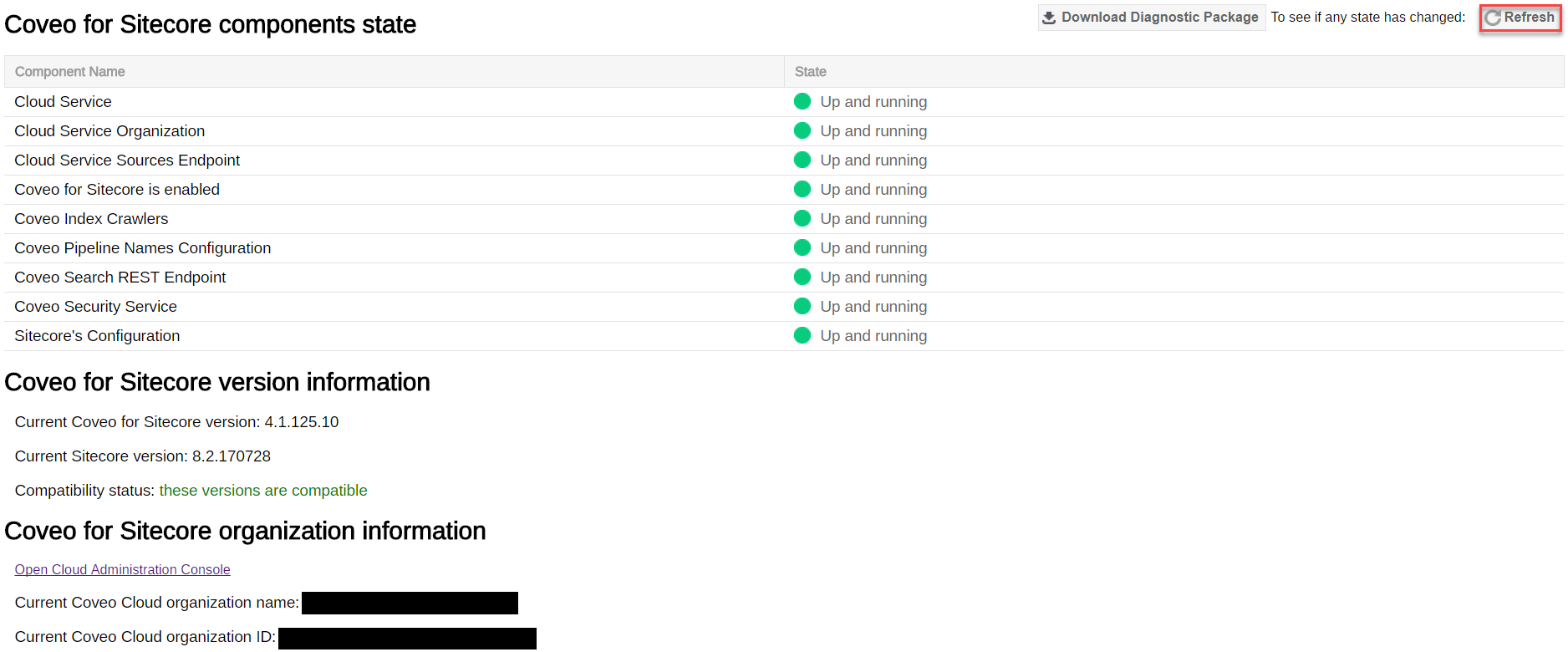 Refresh the Diagnostic Page | Coveo for Sitecore 4