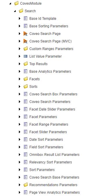 The parameters are all found under /sitecore/templates/CoveoModule/Search.For example to insert a Facet parameter the right…​ | Coveo for Sitecore 4