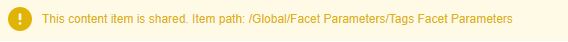 The component should now show a warning indicating that it’s linked to a custom parameter item | Coveo for Sitecore 4