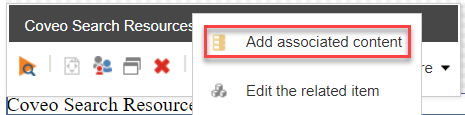 Choose Add associated content | Coveo for Sitecore 4