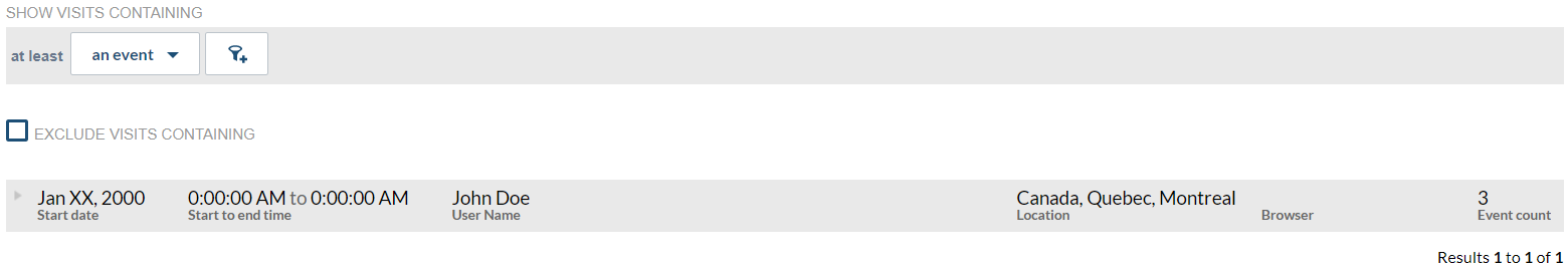 The example below shows John Doe’s visit and its related events | Coveo for Sitecore 4