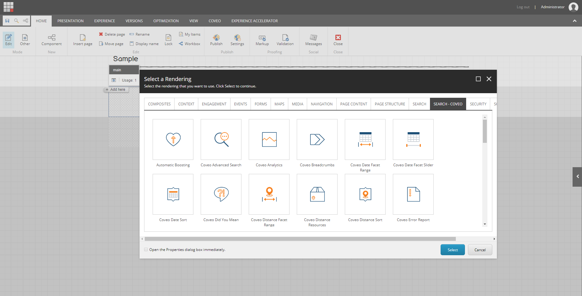 You can then add the components you want to the page | Coveo for Sitecore 4