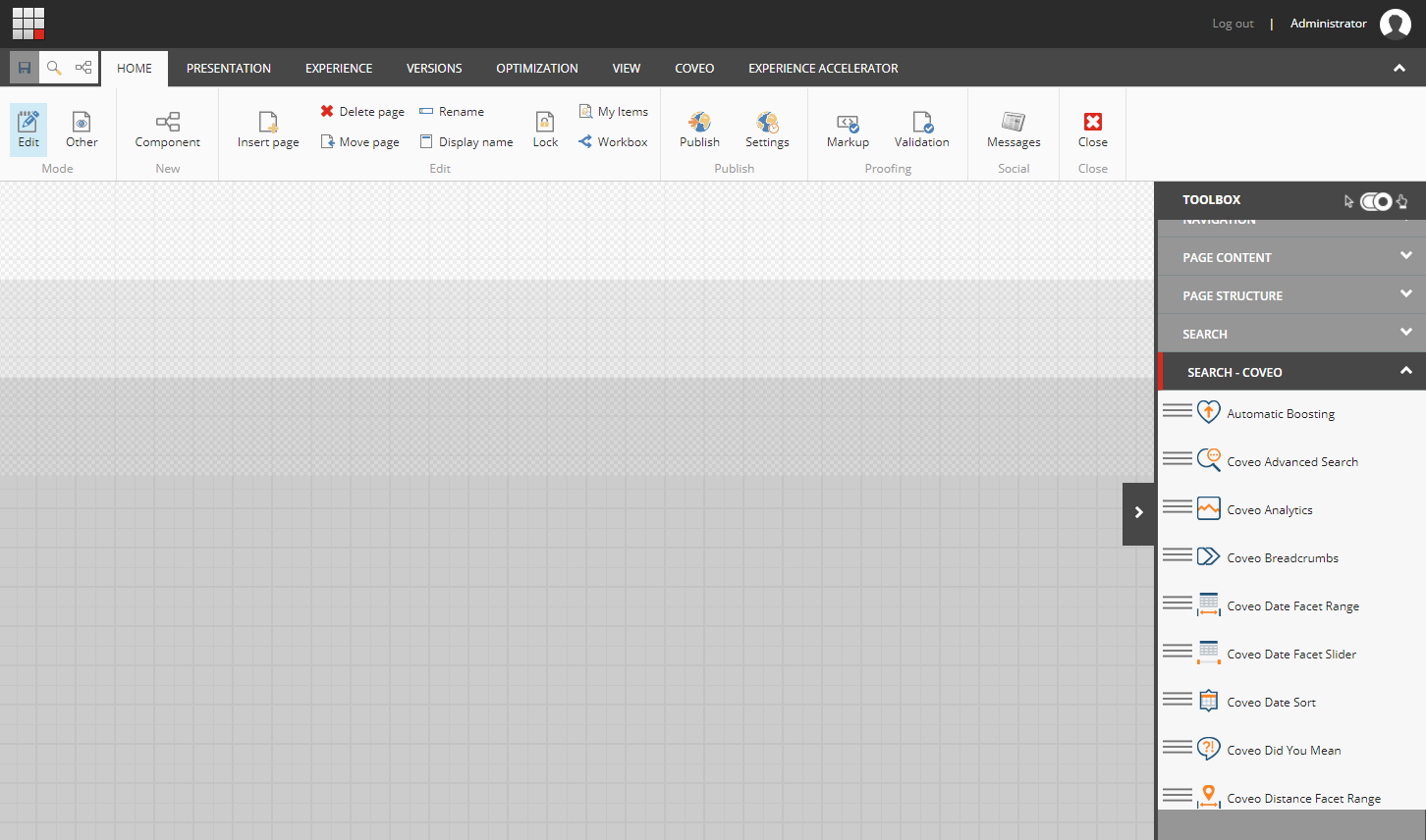 Select the component you want to add and drag it in the placeholder you want | Coveo for Sitecore 4