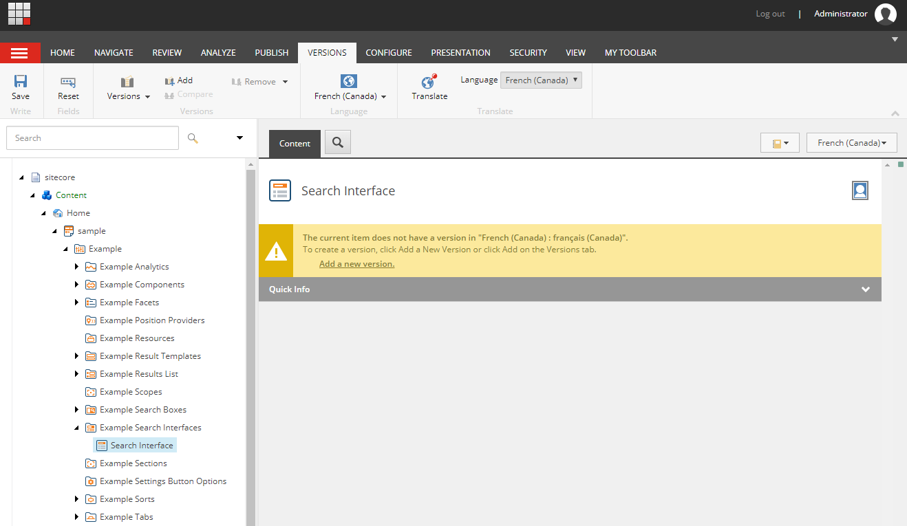 === Step 3: Ensure that the Language Versions Exist for the Components Datasources | Coveo for Sitecore 4
