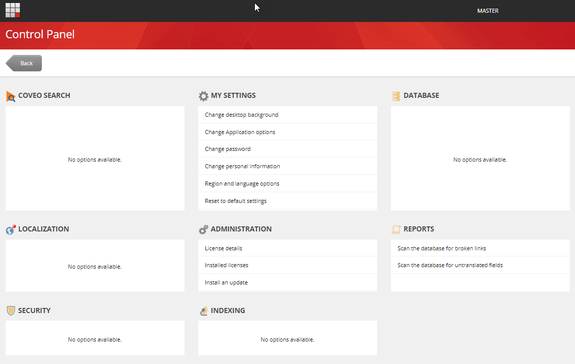 When a member of the sitecore\Coveo Configuration Admin role logs into Sitecore and accesses the Control Panel the Coveo…​ | Coveo for Sitecore 4