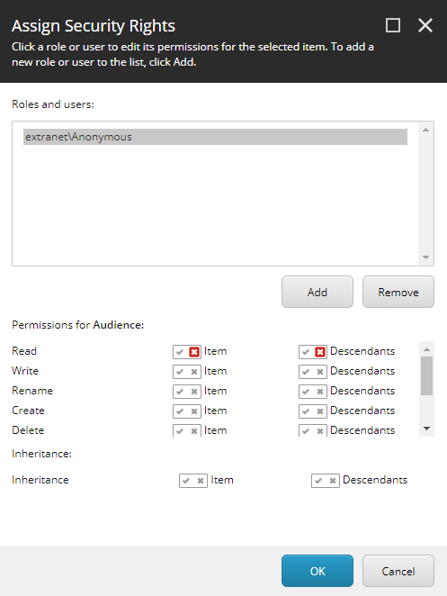 Configure the Read access rights as illustrated below | Coveo for Sitecore 4