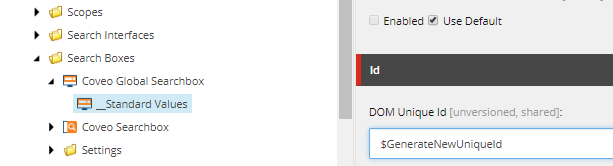 You can force unique IDs to be generated automatically on all new instances of a component by setting the __Standard Values…​ | Coveo for Sitecore 4