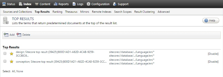 Navigate to the top result list (menu:Index[Top Results]) | Coveo for Sitecore 4
