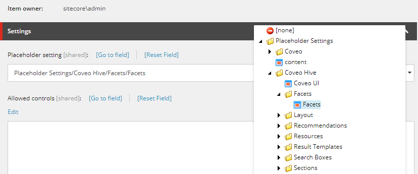Choose the placeholder that you want to extend | Coveo for Sitecore 4