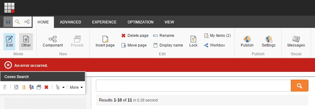 When saving a Coveo-powered search page in the Experience Editor you get the following error | Coveo for Sitecore 4