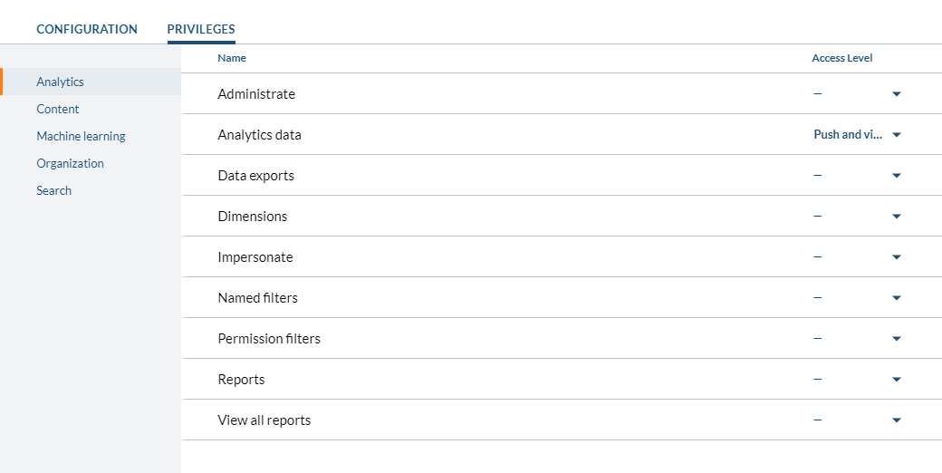 The SearchApiKey needs the following privileges (when creating the key using the Cloud Platform Administration Console) | Coveo for Sitecore 4