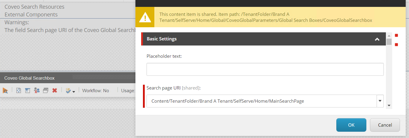 Use the Search page URI Droptree field to specify the search page you want your queries redirected to | Coveo for Sitecore 4