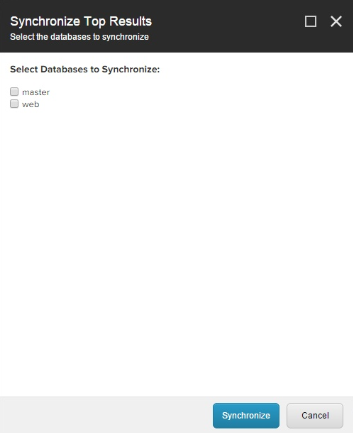 Open the top result synchronization wizard (menu:Control Panel[Coveo Search > Actions Synchronize Top Results]) | Coveo for Sitecore 4