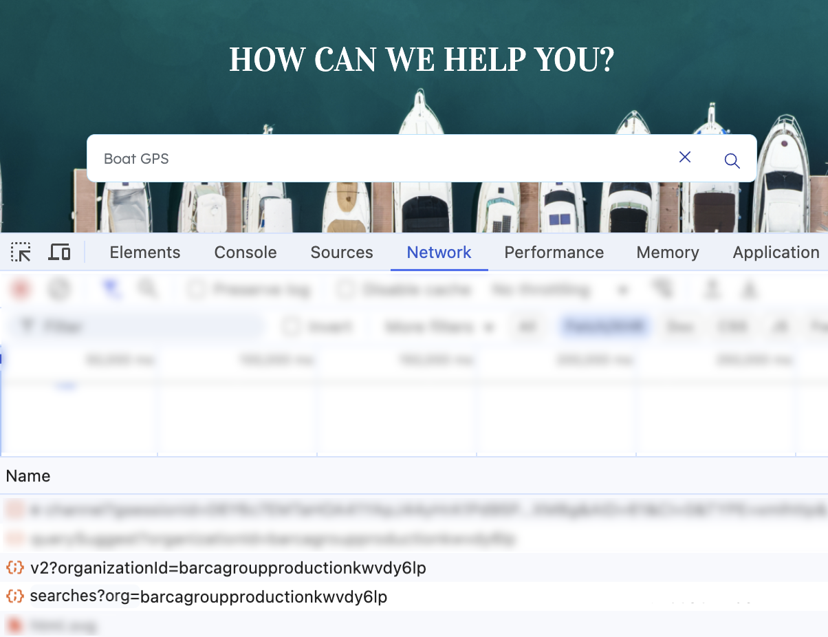 Search API and usage analytics calls in the developer tools | Coveo