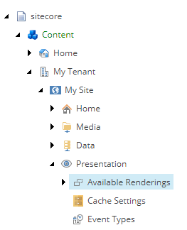 Available Renderings item in the Content Editor | Coveo for Sitecore 5