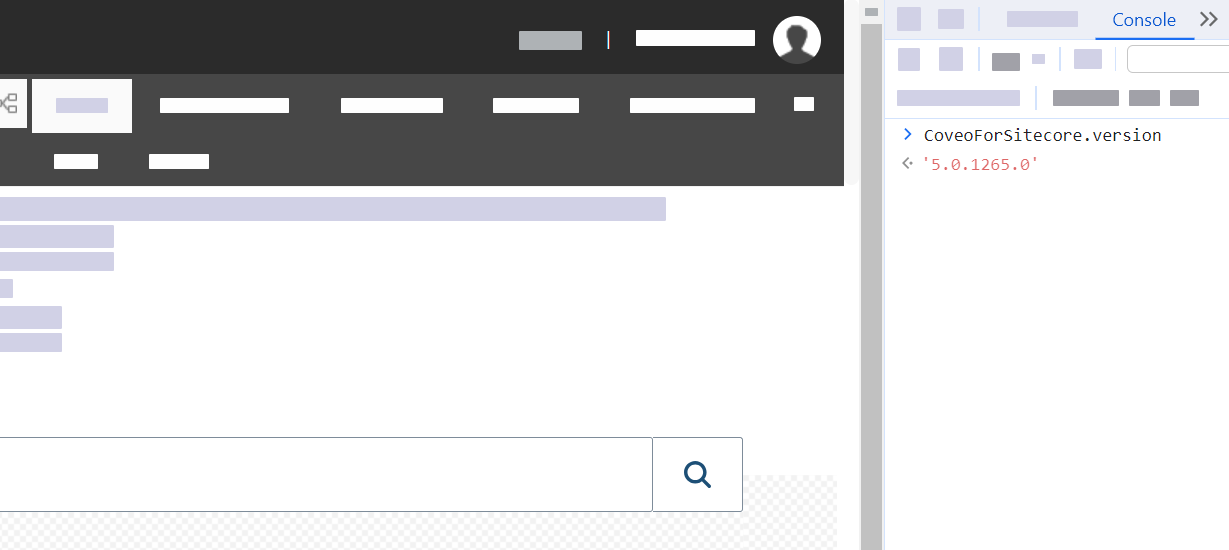 Coveo for Sitecore version in the developer tools console
