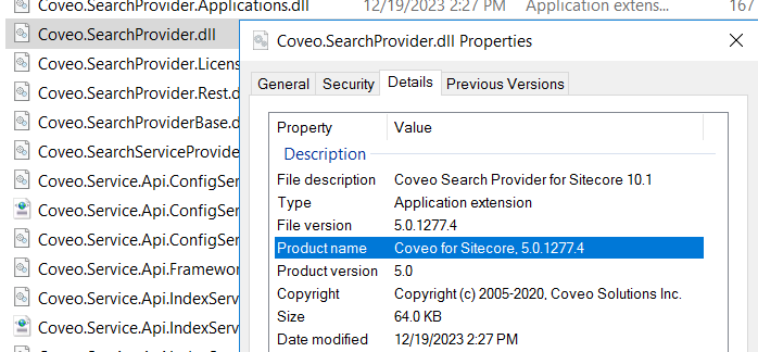 Coveo for Sitecore version in the DLL file