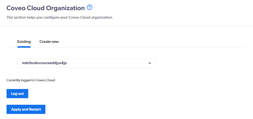 Command Center change organization section | Coveo for Sitecore 5