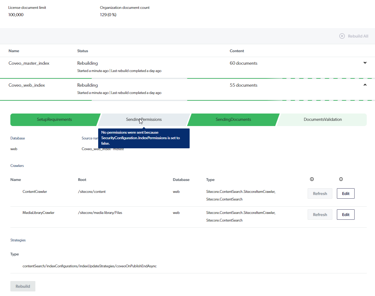 Command center web index rebuilding | Coveo for Sitecore 5