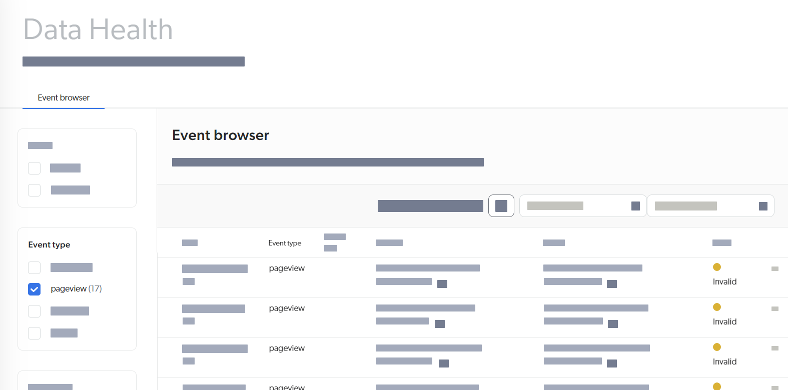 Invalid page view events in Data Health report | Coveo