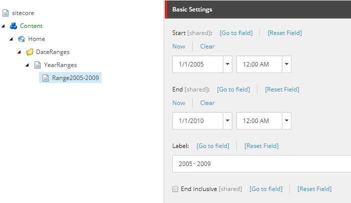 Date range item settings | Coveo for Sitecore 5