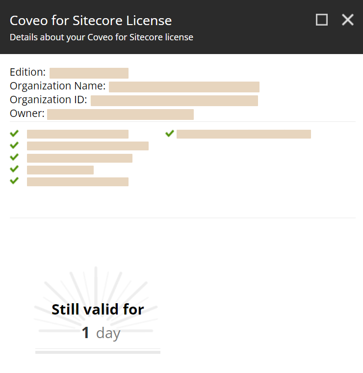 Coveo for Sitecore license validity in Control Panel | Coveo