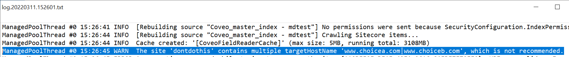 Warning shown by Coveo for Sitecore for multi TargetHostName sites