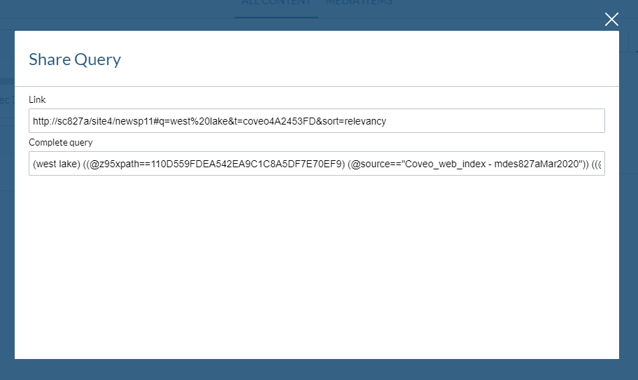 Share Query Modal | Coveo for Sitecore 5