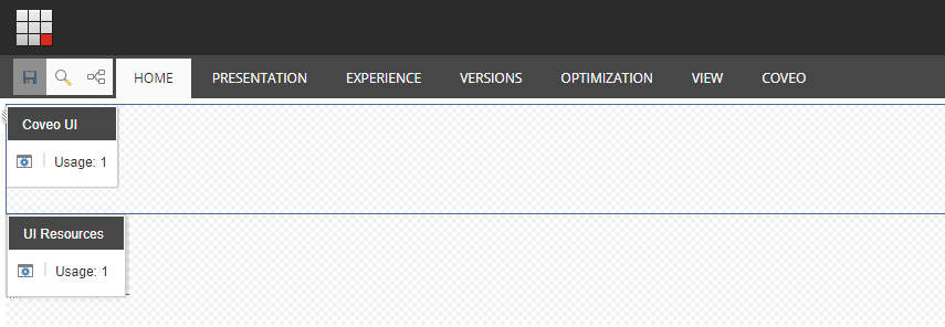 Screenshot of the top-level Coveo Hive placeholders in the Sitecore Experience Editor
