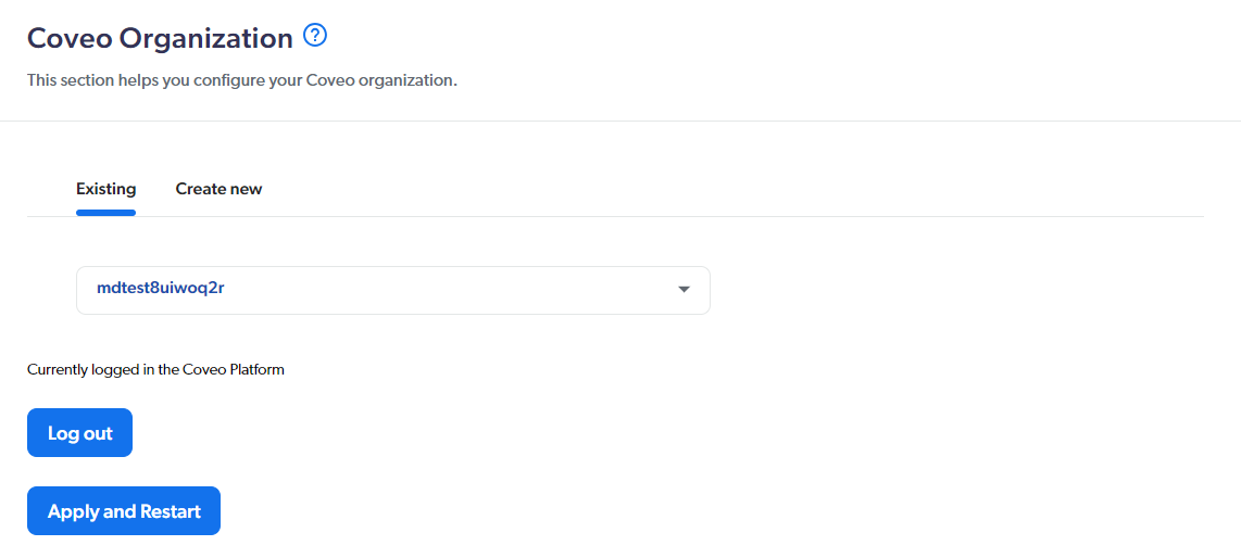 Command Center change organization section | Coveo for Sitecore 5