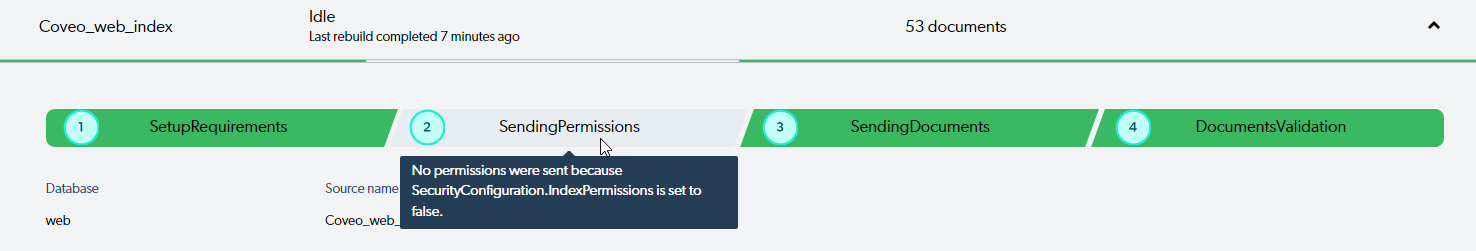 Image of indexing phases in the Command Center during a rebuild | Coveo for Sitecore 5