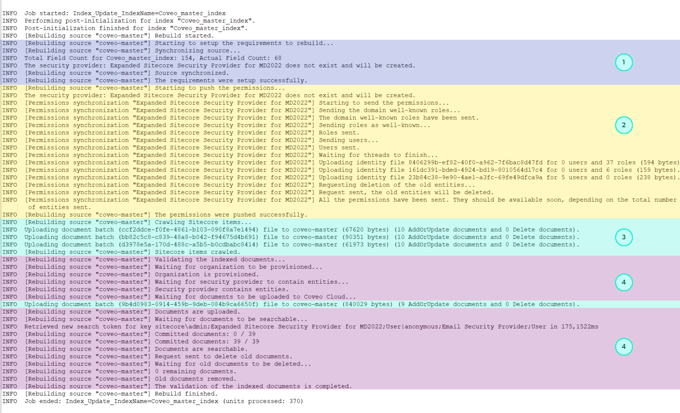 Image of Coveo rebuild logs | Coveo for Sitecore 5