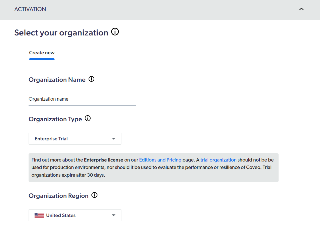 Activating New Organization | Coveo for Sitecore 5