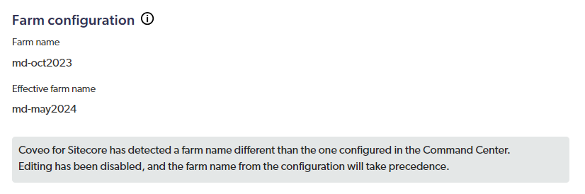 Effective Farm Name Overrides Coveo Farm Name | Coveo for Sitecore 5