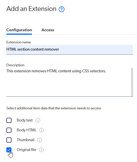 Extension Access Original File option | Coveo