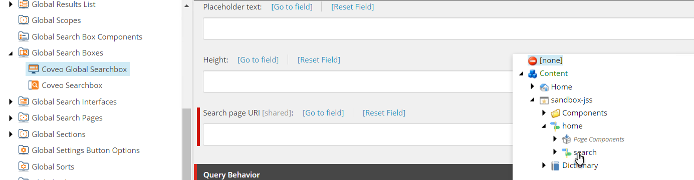 Global Searchbox component data source configuration | Coveo for Sitecore 5