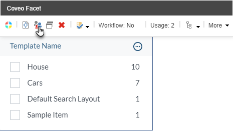 Screenshot of the Coveo Facet component floating toolbar with the user clicking the Create or edit personalization for this component button