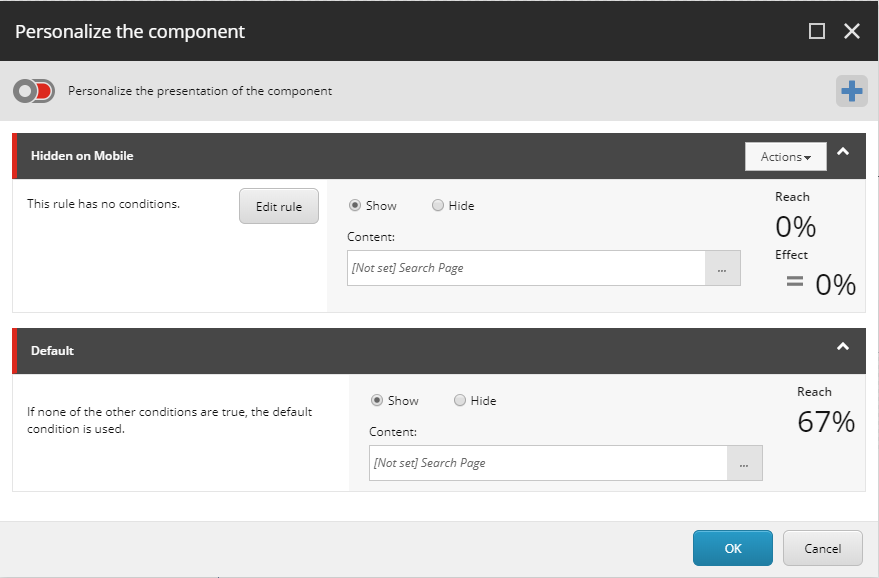 Screenshot of the Personalize the component dialog | Coveo