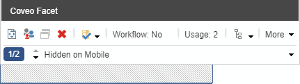 Screenshot of the Sitecore Experience Editor with the Coveo Facet hidden and its floating toolbar showing Hidden on mobile | Coveo