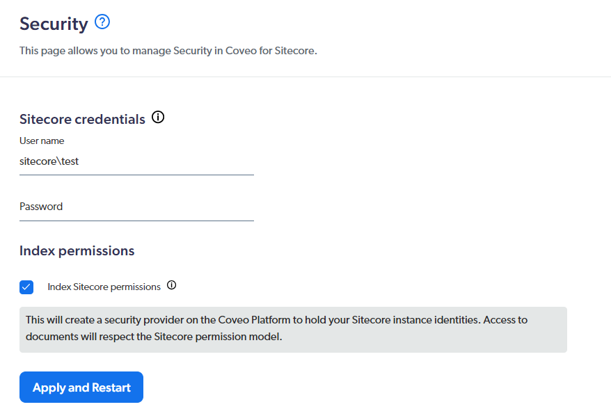 Sitecore credentials | Coveo