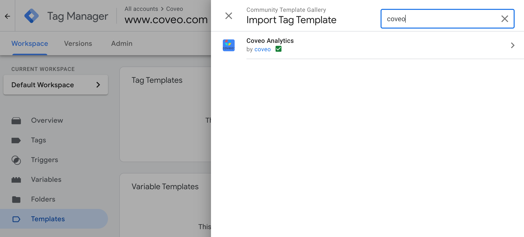 Coveo Google Tag Manager Gallery