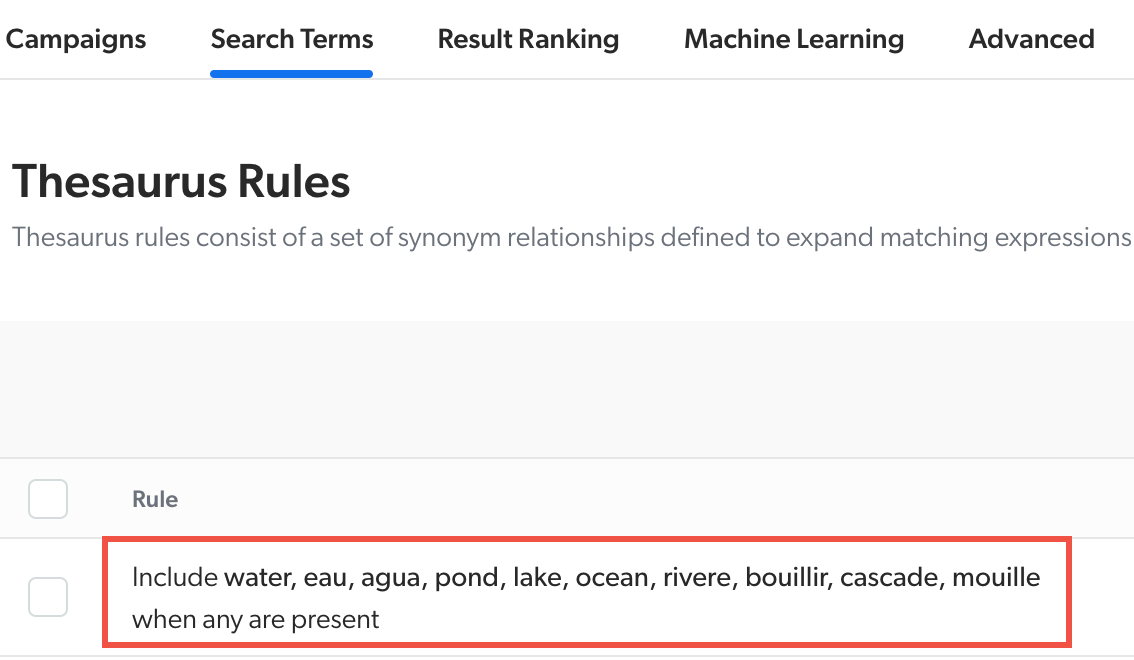 Create thesaurus synonym rule