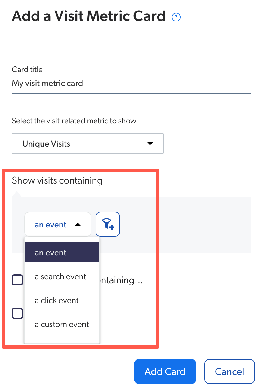 visit card filter conditions